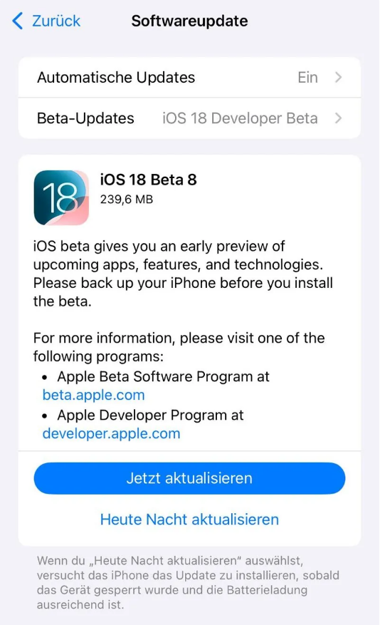 嘉定苹果手机维修分享苹果 iOS / iPadOS 18 开发者预览版 Beta 8 发布 